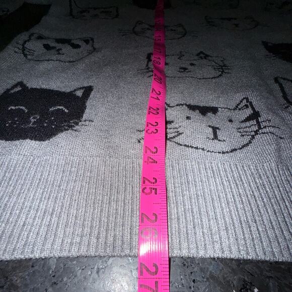 NEW ANTHROPOLOGIE CALLIGRAPHIE GREY SWEATER BLACK CAT FACE PRINT ALL OVER SZ 1X - Picture 9 of 9